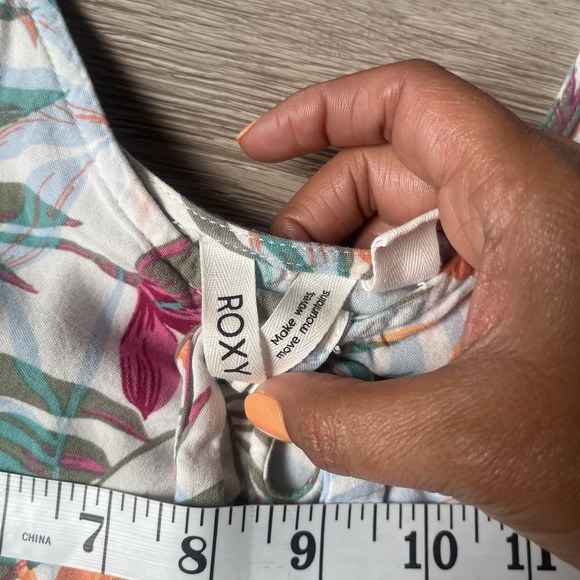 ROXY Tropical‎ Floral Womens Sundress Dress White Cream Sleeveless Medium Summer - Picture 6 of 9